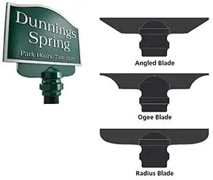 Blade post mounts for bronze plaques: angled, ogee, and radius blades