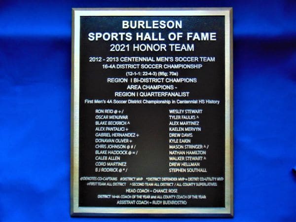Burleson Sport Hall of Fame Bronze plaque