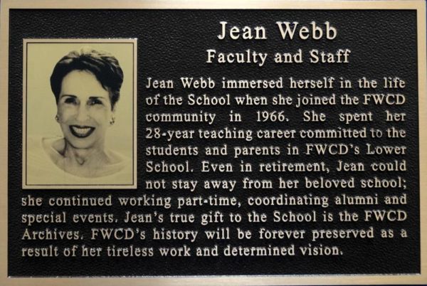Jean Webb Recognition Plaque