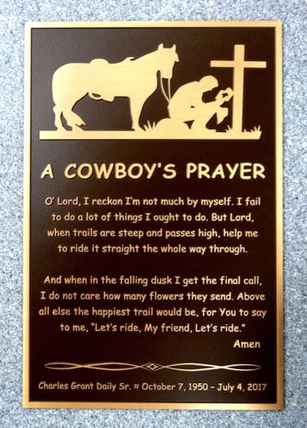 Cowboys Prayer Memorial Plaque