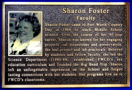 Fort Worth Country Day Sharon Foster Recognition Plaque