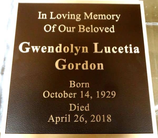 Luceita Gordon Memorial Plaque