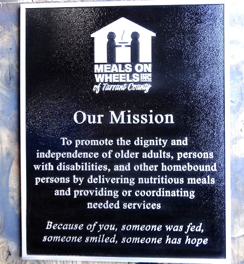 Meals on Wheels Mission Plaque