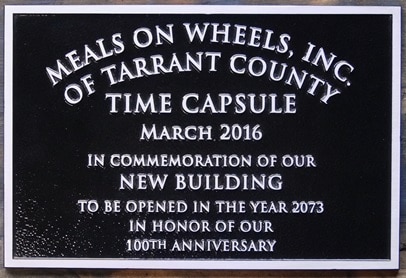 Meals on Wheels Time Capsule Plaque