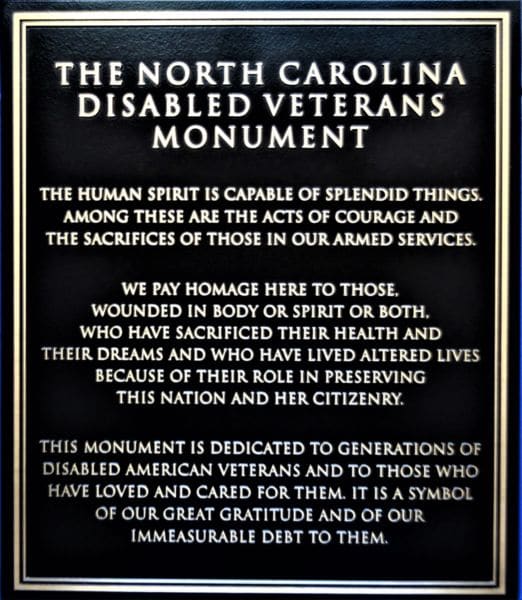North Carolina VA bronze memorial plaque