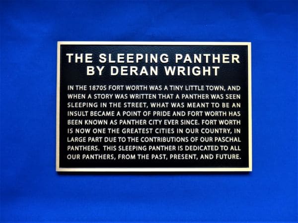 Paschal High School Sleeping Panther bronze plaque