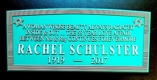 Rachel Schulster Memorial Plaque