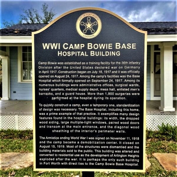 Recognition Plaque For WWI Camp Bowie Base Hospital
