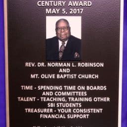 Southern Bible Institute Century Awards Rev. Robinson Recognition Plaque