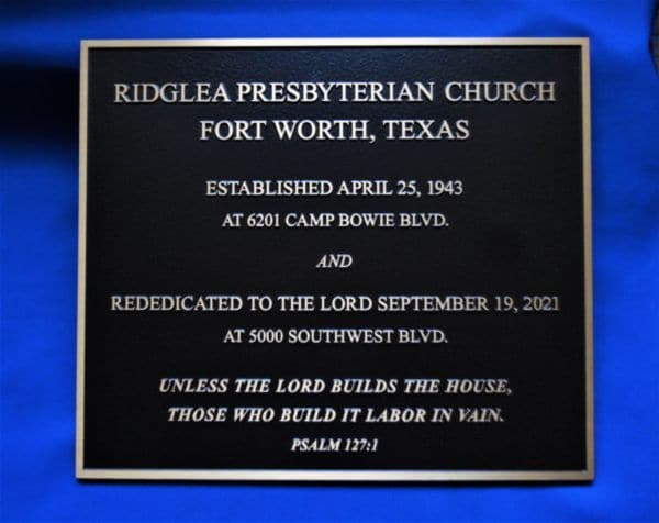 Church Dedication plaque
