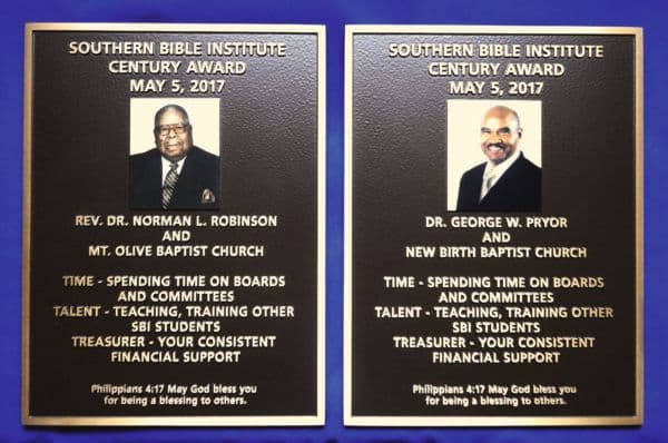 Southern Bible Institute Century Awards Plaques