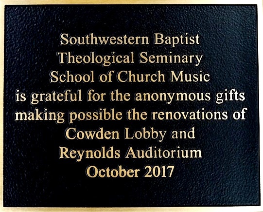Southwestern Baptist Theological Seminary Auditorium Donor Plaque