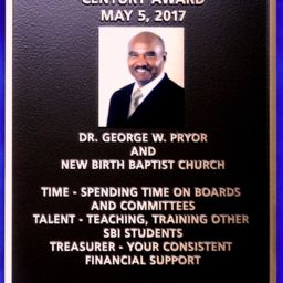 Southern Bible Institute Century Awards Dr. Pryor Recognition Plaque