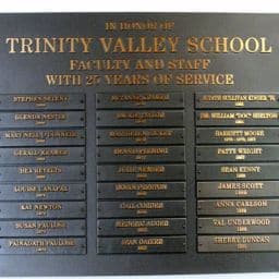 Trinity Valley School Bronze 25 Year Service Recognition Plaque