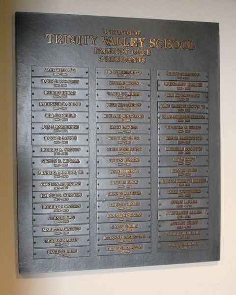 Trinity Valley School Bronze Parents Club President Plaque