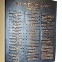 Trinity Valley School Bronze Parents Club President Plaque
