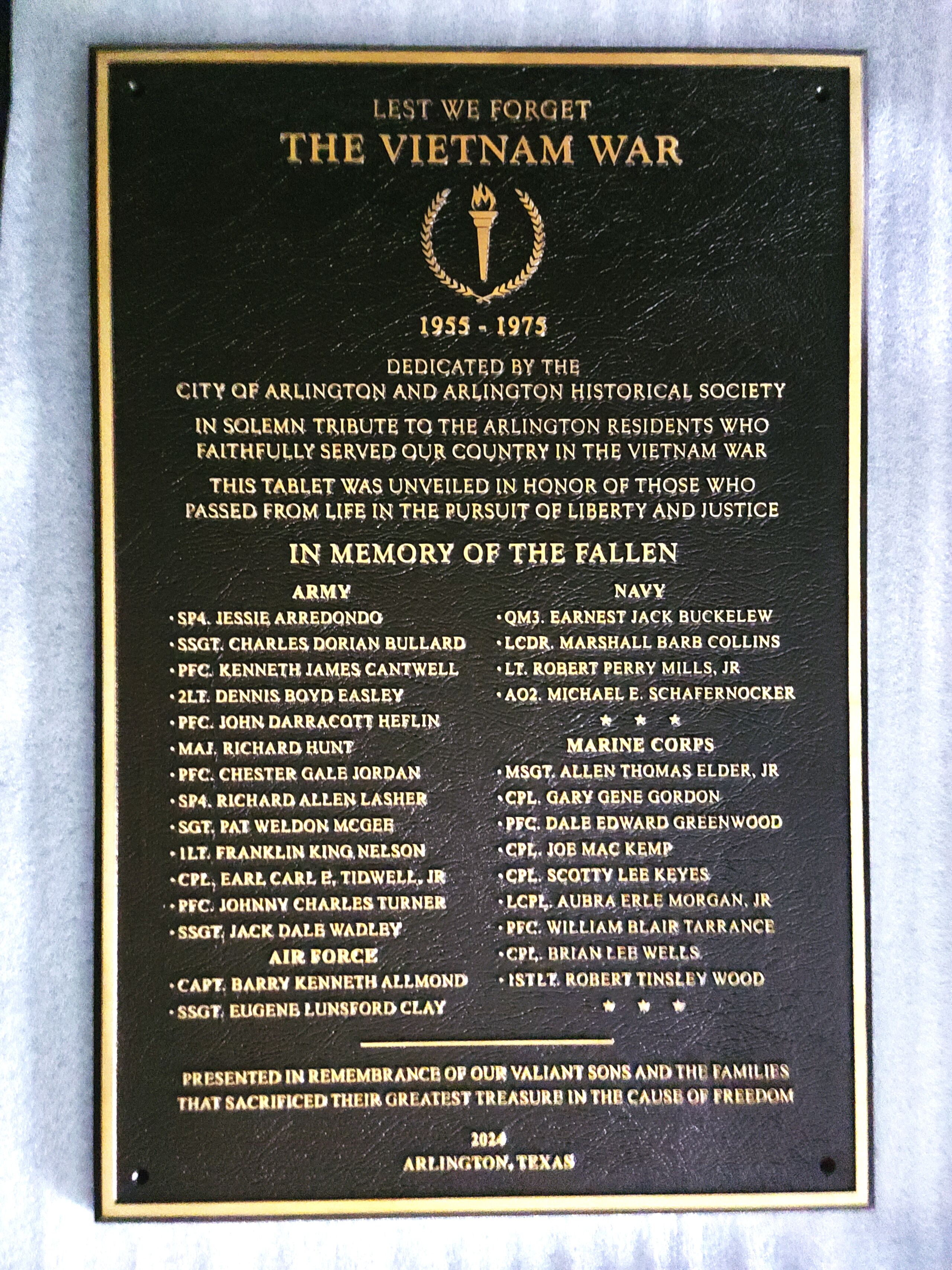 Vietnam memorial plaque by Marcoza Castings