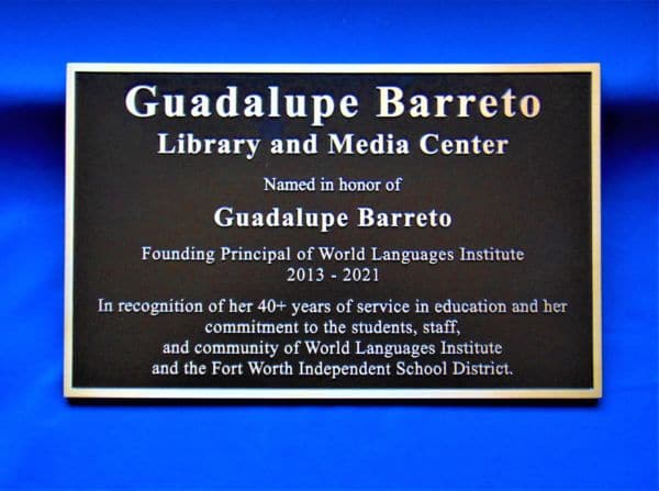 Library Media Center bronze plaque