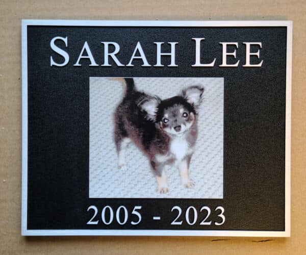 Sarah Lee aluminum pet plaque
